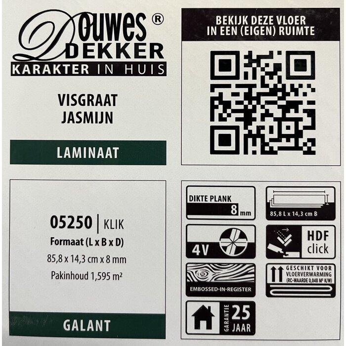 Douwes Dekker Visgraat Laminaat van Douwes Dekker - Galant visgraat 4V (8 mm | 85,5 x 14,3 cm) - Jasmijn