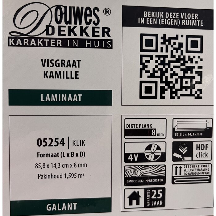 Douwes Dekker Laminaat van Douwes Dekker - Galant visgraat 4V (8 mm | 85,5 x 14,3 cm) - Kamille