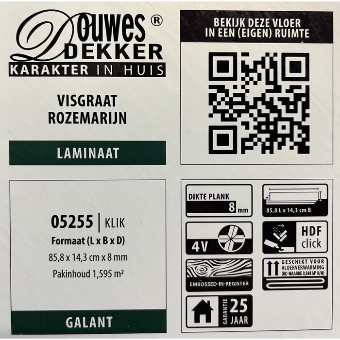 Douwes Dekker Laminate by Douwes Dekker - Galant herringbone 4V (8 mm | 85.5 x 14.3 cm) - Rosemary