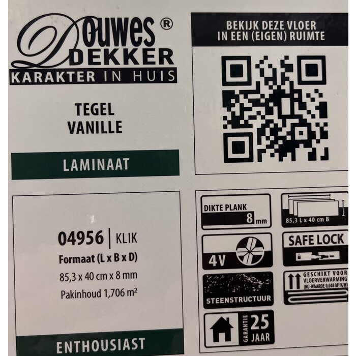 Douwes Dekker Laminaat van Douwes Dekker - Enthousiast tegel 4V (8 mm | 85,3 x 40 cm) - Vanille