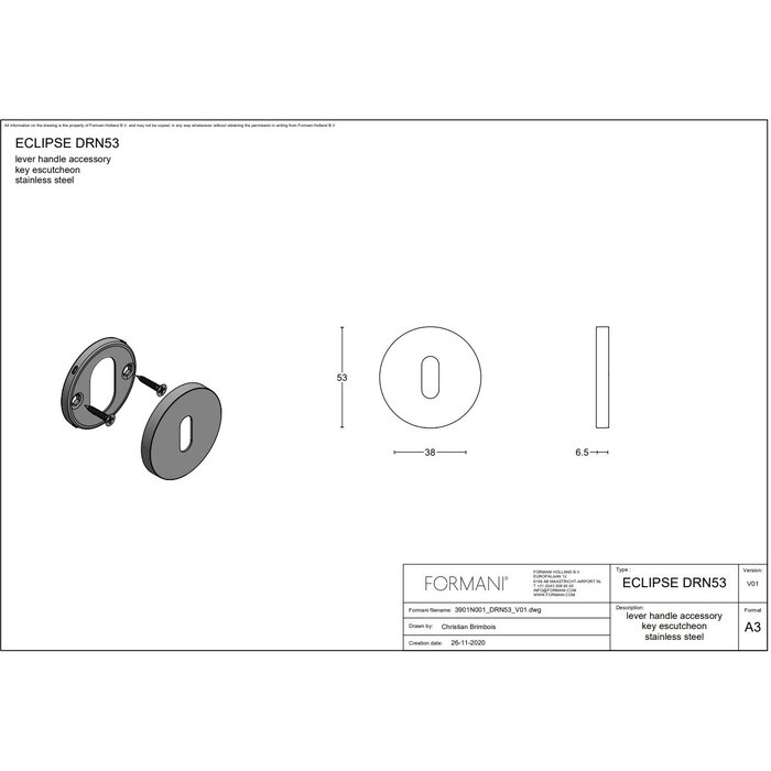 Formani 1 Key plate ECLIPSE matt stainless steel DRN53 (Per piece)