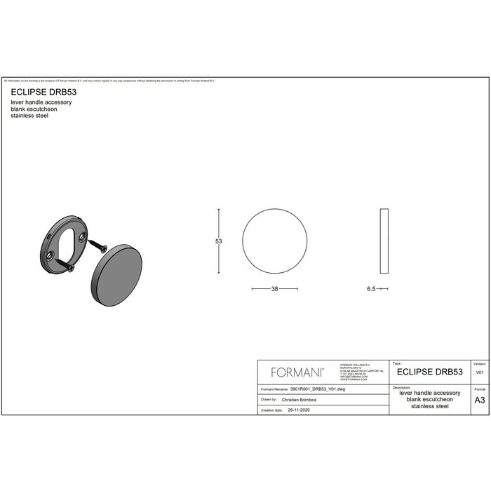 Formani 1 Plaque aveugle ECLIPSE bronze DRB53 (La pièce)