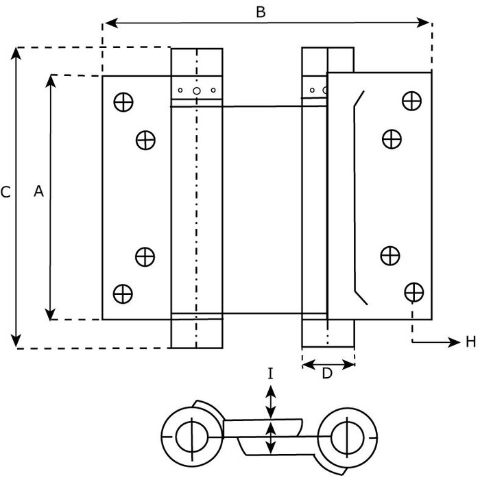 Dulimex 2 Double-acting bomber hinges 33-125 mm nickel-plated (2 pieces)