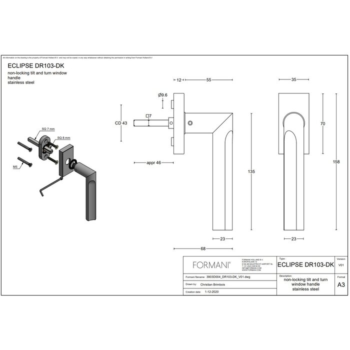 Formani Matt black window handle ECLIPSE DR103-DK- not lockable