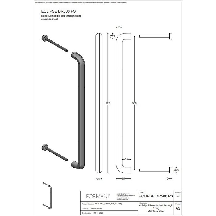 Formani Poignée de porte noir mat ECLIPSE DR500 PS avec montage traversant