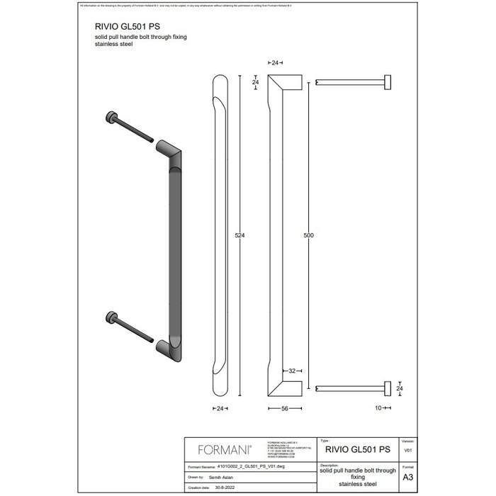 Formani Poignée de porte RIVIO GL501 PS bronze avec montage traversant