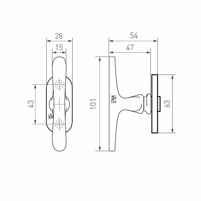 Dauby black door handle PHT T PBTC1 VO hole part