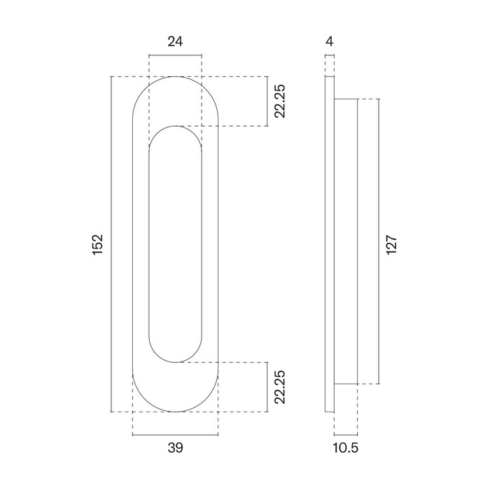 Aprile Oval Titanium sliding door bowl 7040 - 152 x 39 mm for wooden doors
