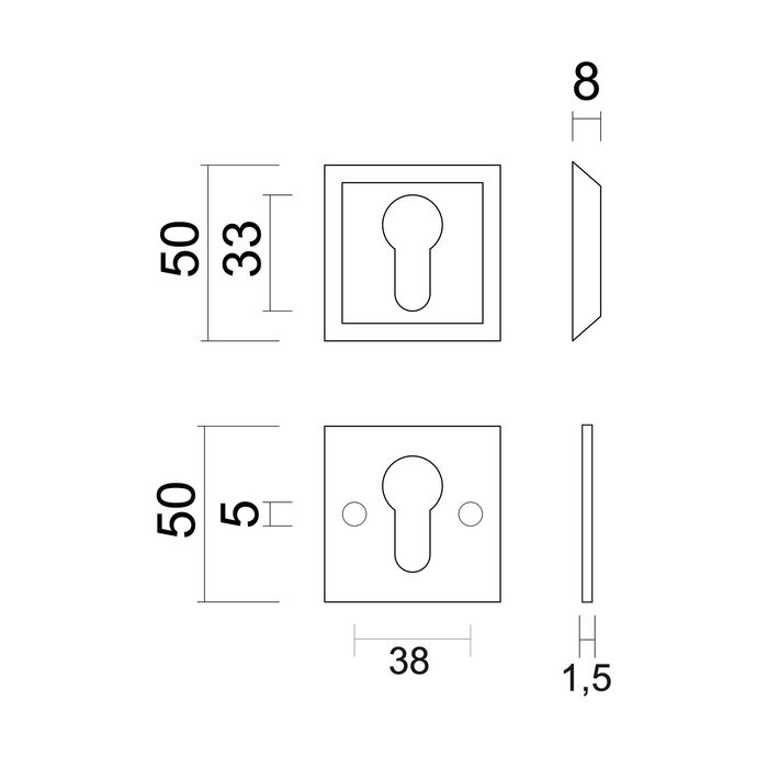 HDD Plaques de cylindre de sécurité 8 mm - rouille - carrées PZ