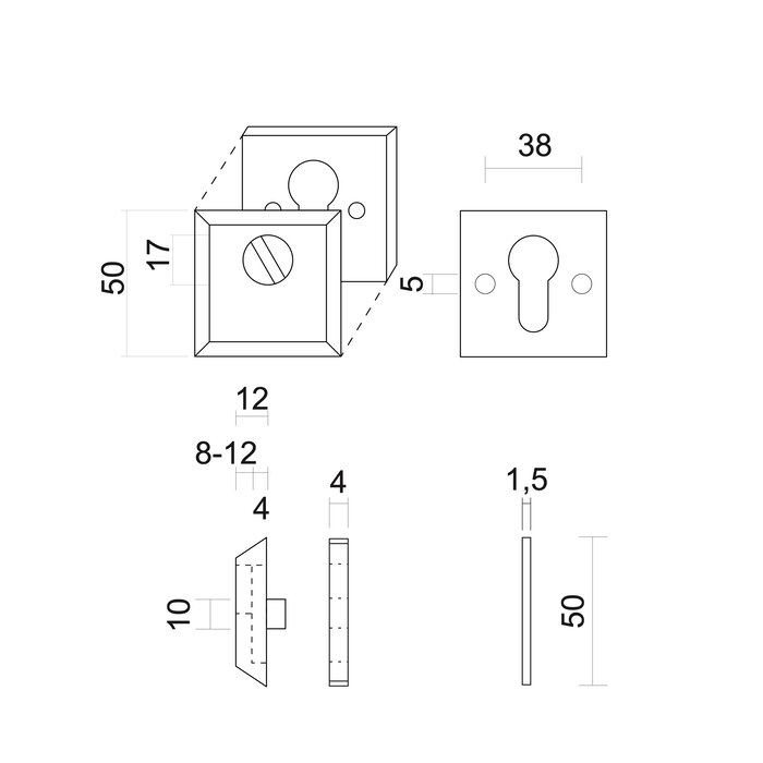 HDD Sicherheitszylinderplatten SAFE 12 mm - Rost - quadratisch PZ