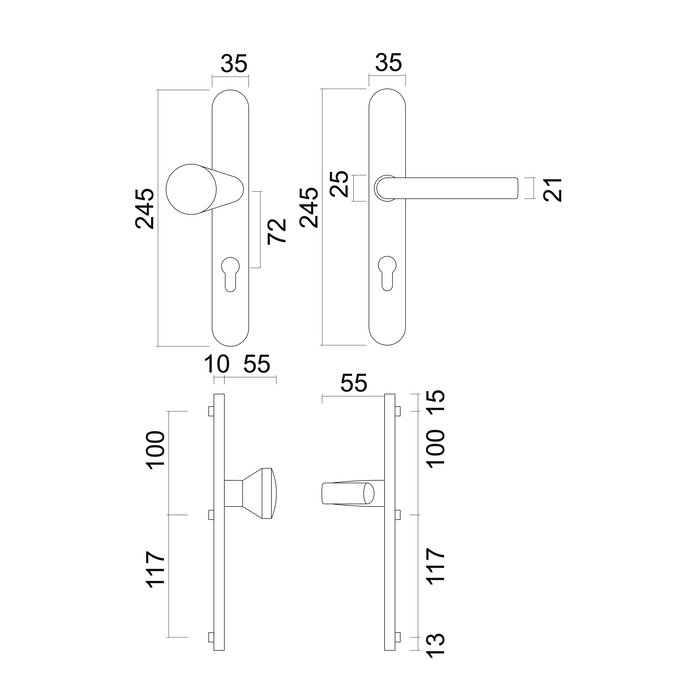 HDD Sicherheitsset auf ovalem Schild – Griff und fester Knopf – Altsilber