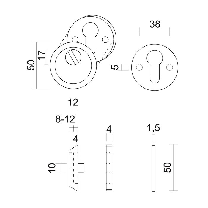 HDD Plaques de cylindre de sécurité SAFE 12 mm - or mat