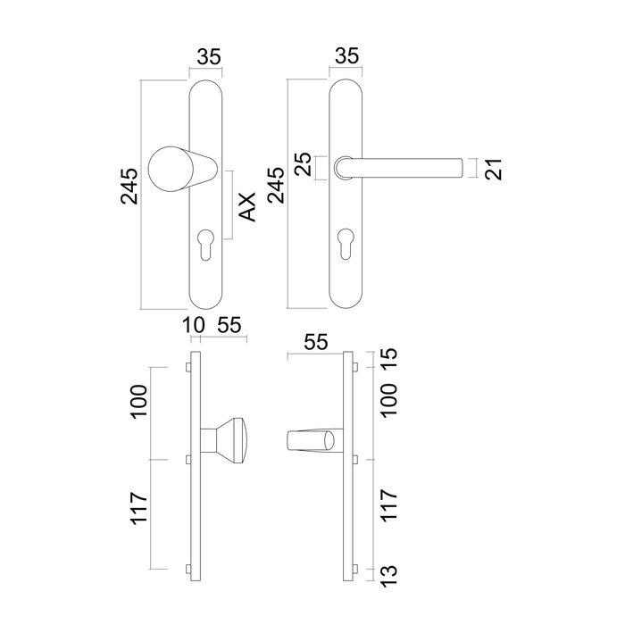 HDD Sicherheitsset auf ovalem Schild – Griff und Knopf – Edelstahl