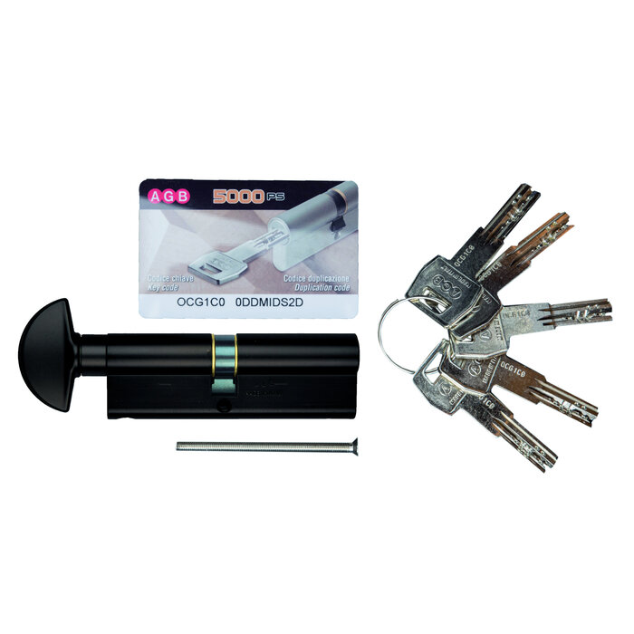 AGB Black knob cylinder AGB safety 5000 PS SKG** on key number