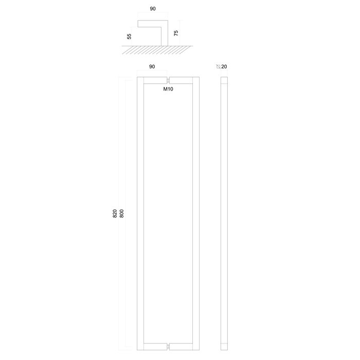 HDD Deurgreep SQUARE D 20/800mm - RVS -  paar voor glas