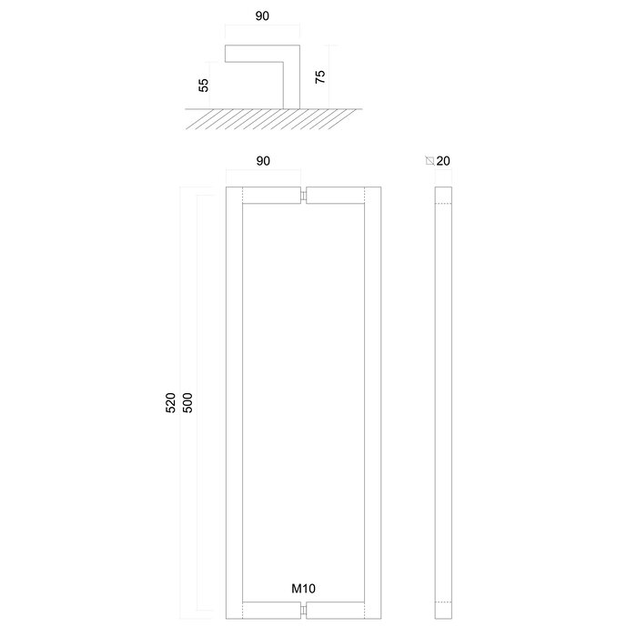 HDD Türgriff SQUARE D 20/500mm - Edelstahl - Paar für Glas