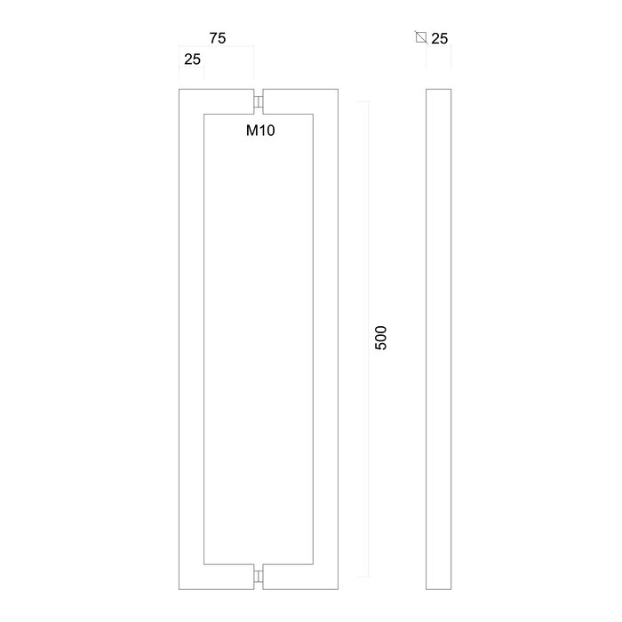 HDD Poignées de porte en acier inoxydable "Cubica" U 25/500 paire pour portes en verre