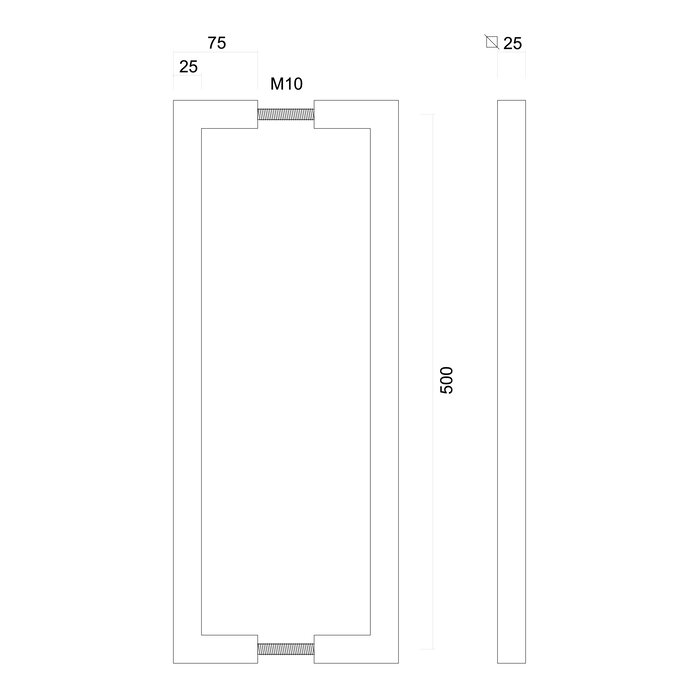 HDD RVS deurgrepen "Cubica" U 25/500 paar voor deurdikte > 3 cm