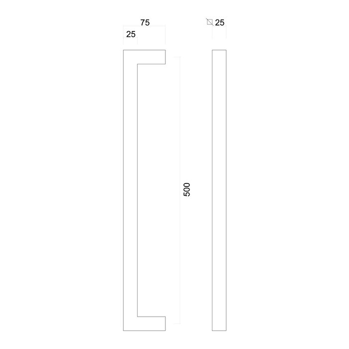 HDD Door handle CUBICA 25/500mm stainless steel with blind mounting