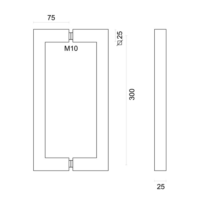 HDD Edelstahl-Türgriffe „Cubica“ U 25/300 Paar für Glastüren