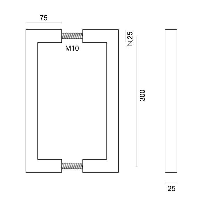 HDD Edelstahl-Türgriffe „Cubica“ U 25/300 Paar für Türstärke > 3 cm