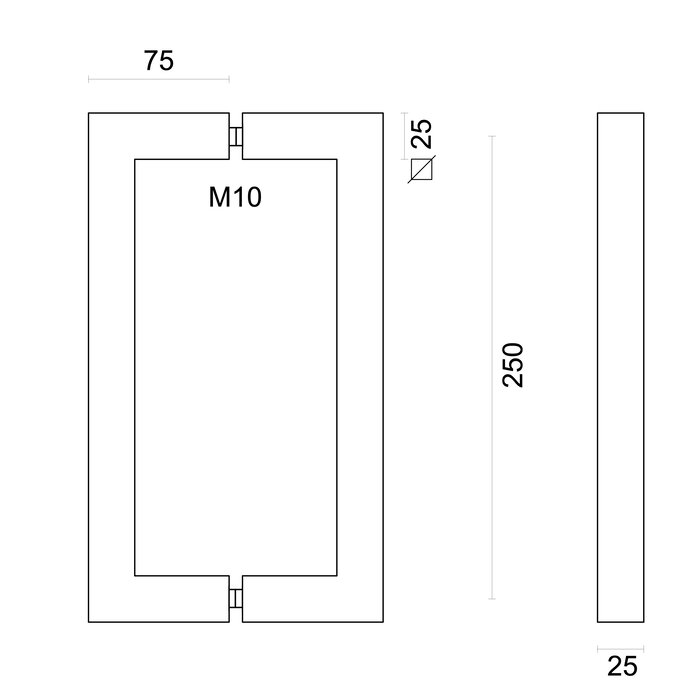 HDD Poignées de porte en acier inoxydable "Cubica" U 25/250 paire pour porte vitrée