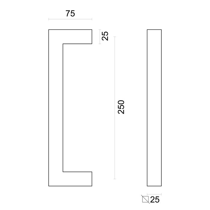 HDD Deurgreep CUBICA 25/250mm  RVS  met blinde bevestiging