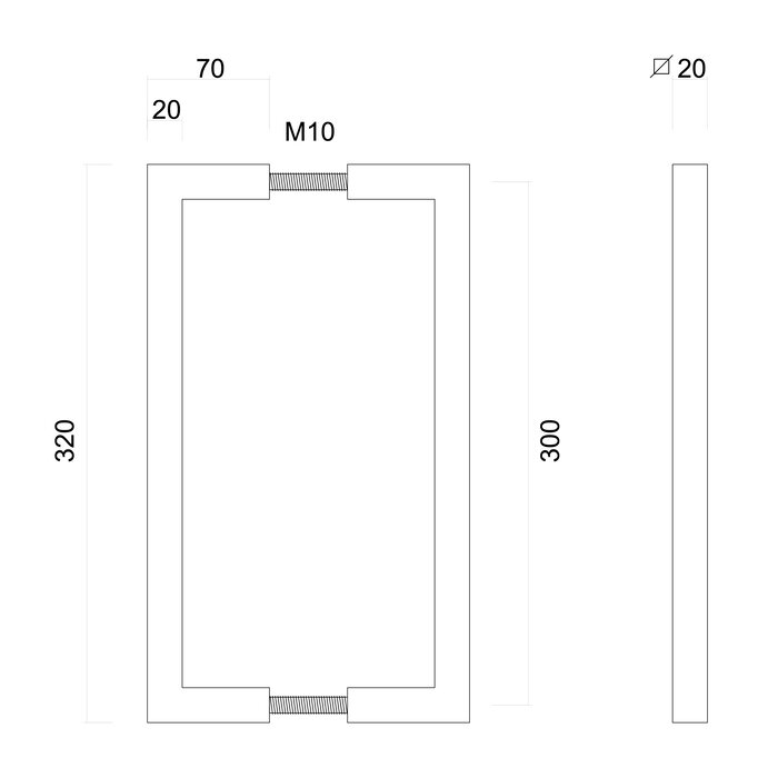 HDD Poignées de porte en acier inoxydable Cubica 20/300/320 paire pour portes en bois >30mm