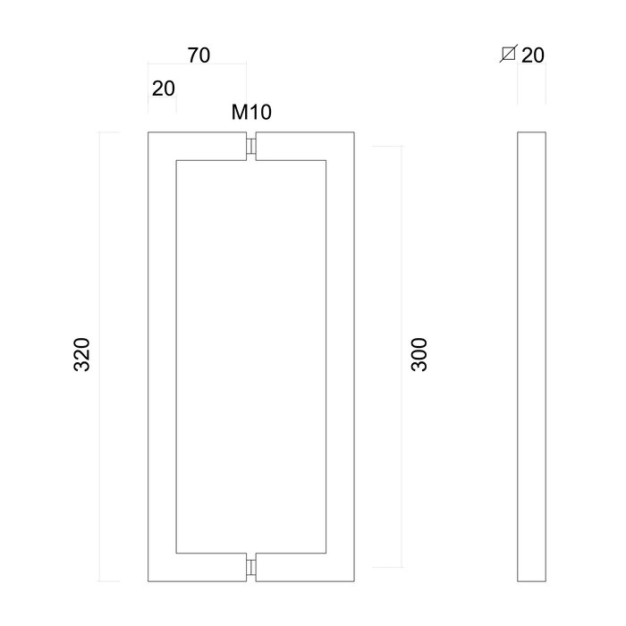 HDD Edelstahl-Türgriffe Cubica 20/300/320 Paar für Glas