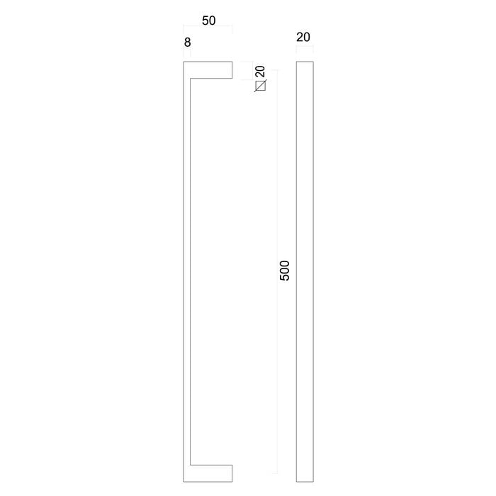 HDD Poignée de porte COSMIC 20/500 - Structure blanche - avec montage aveugle
