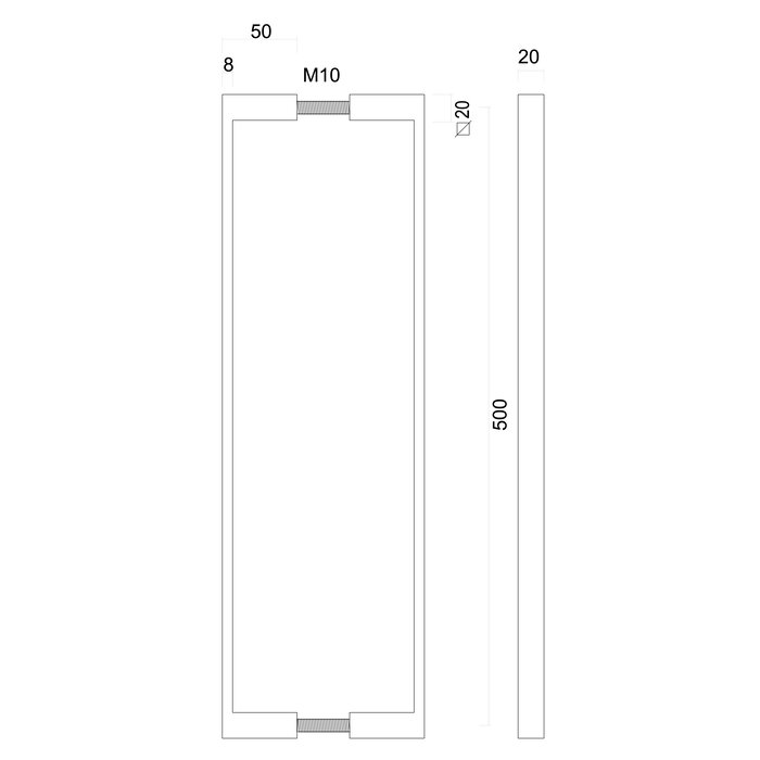 HDD Poignée de porte COSMIC 20/500 - Structure blanche - paire pour épaisseur de porte >3 CM