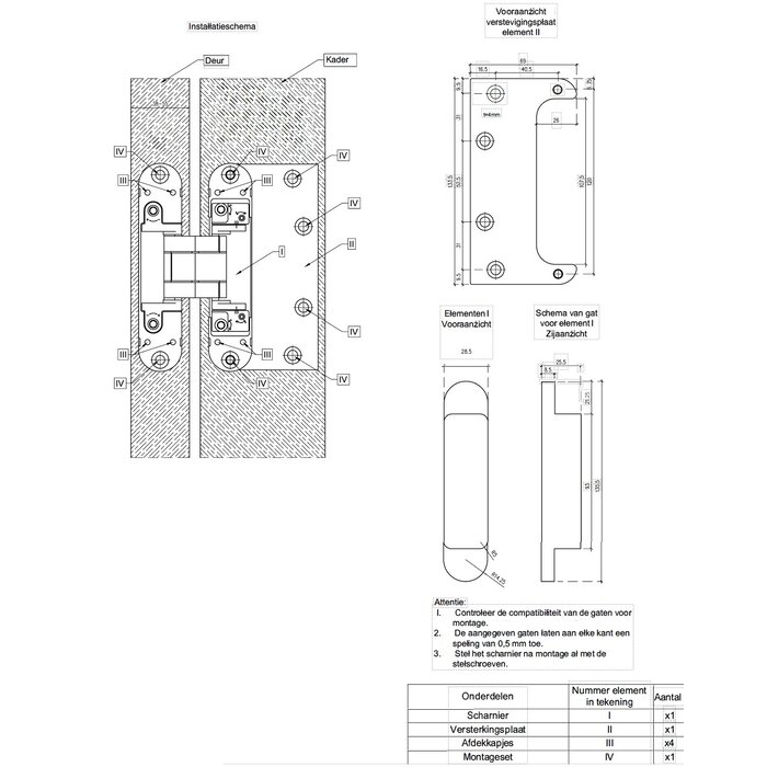 STERK Charnière 3D invisible, noir mat - 135 x 28 mm - Réglable en 3D - 60 kg/2
