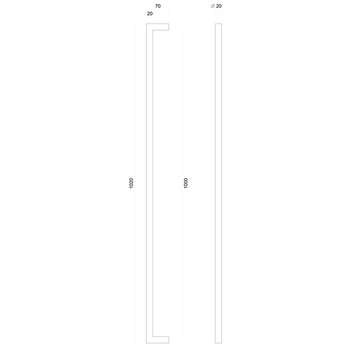 HDD Door handle CUBICA 20/1000 - Stainless steel - with continuous mounting