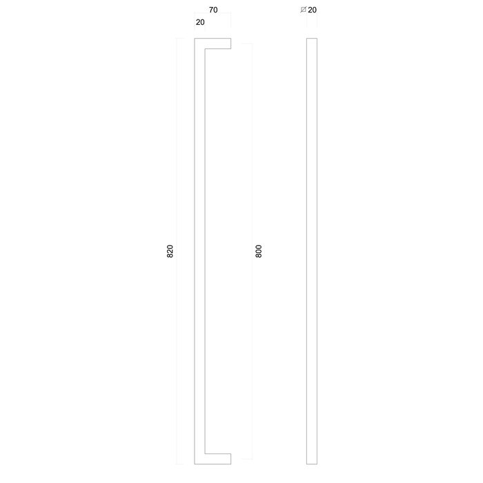 HDD Poignée de porte CUBICA 20/800 - acier inoxydable - avec montage aveugle