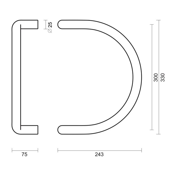 HDD Door handle C 25/300 - stainless steel - continuous mounting