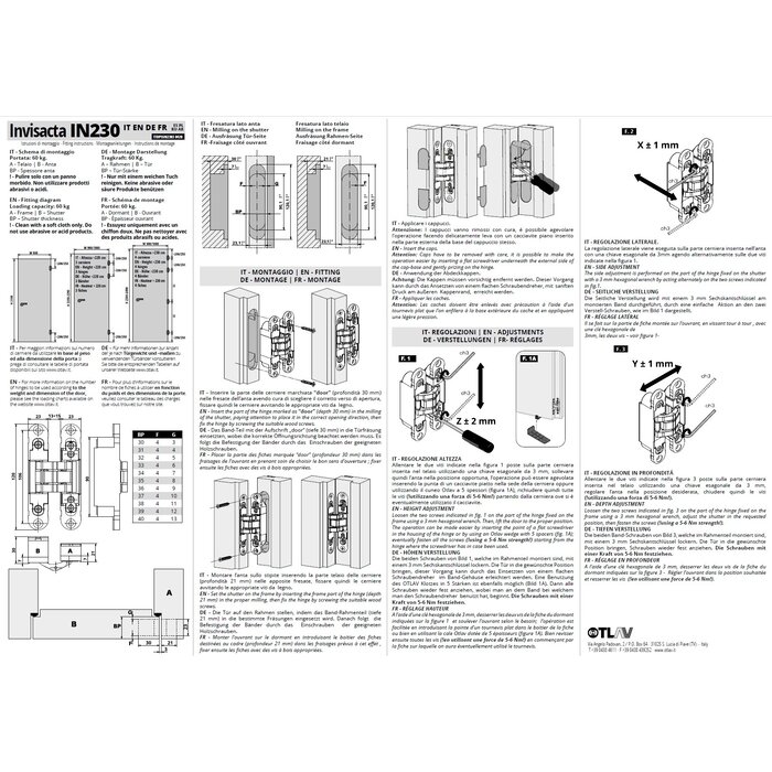 Otlav Charnière 3D invisible Otlav Invisacta IN300120 - 30x120mm - Or mat (60kg)