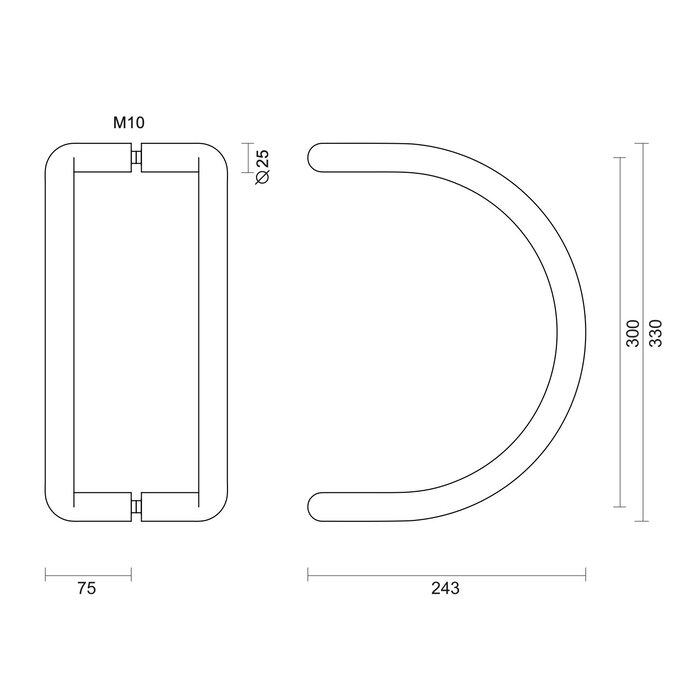 HDD Poignée de porte C 25/300 - acier inoxydable - paire pour porte vitrée