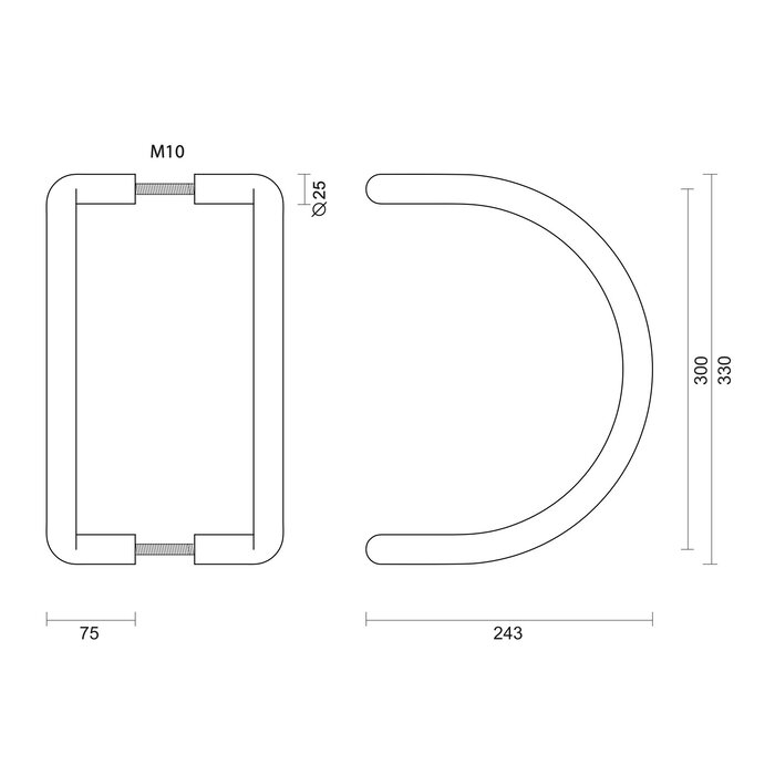 HDD Türgriff C 25/300 - Edelstahl - Paar für Türstärke >3 CM