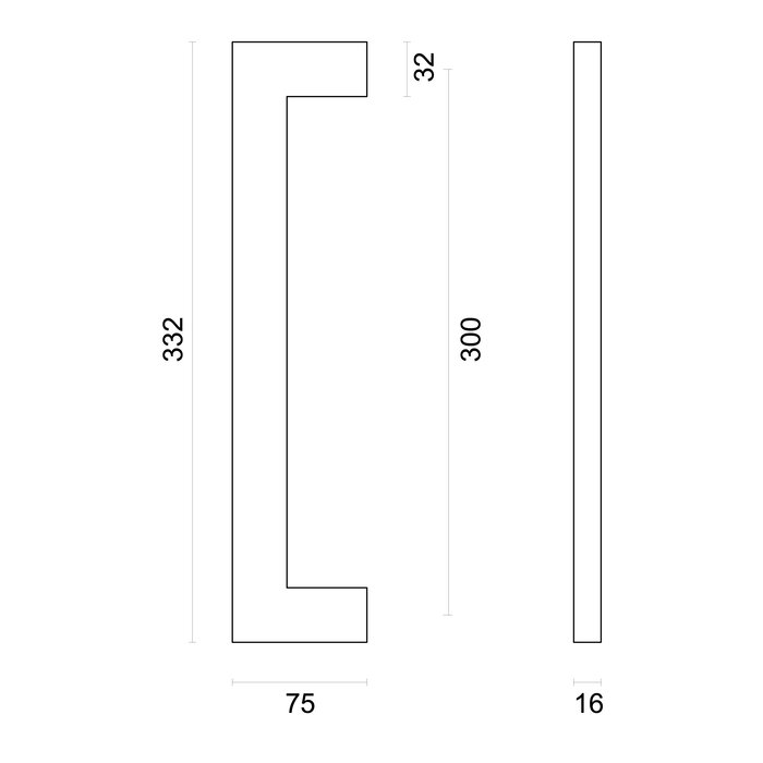 HDD Door handle CARRE 15/300 - Stainless steel - continuous mounting