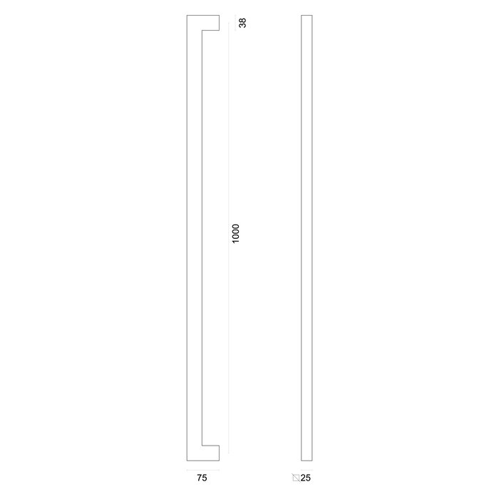 HDD Door handle CARRE 25/1000 - Stainless steel - continuous mounting