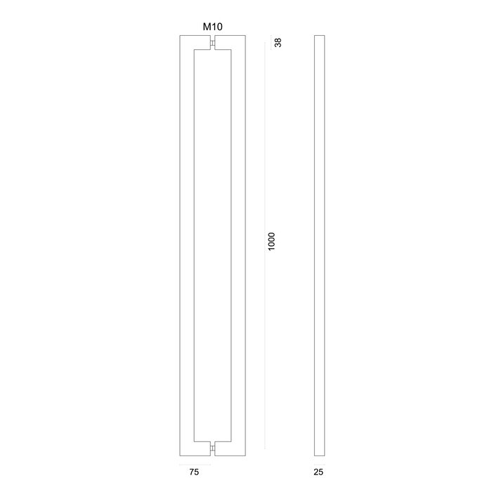 HDD Door handle CARRE 25/1000 - Stainless steel - pair for glass doors