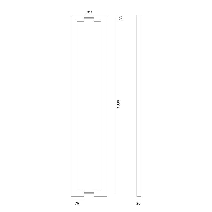 HDD Poignée de porte CARRE 25/1000 - Inox - paire pour épaisseur de porte >3 CM