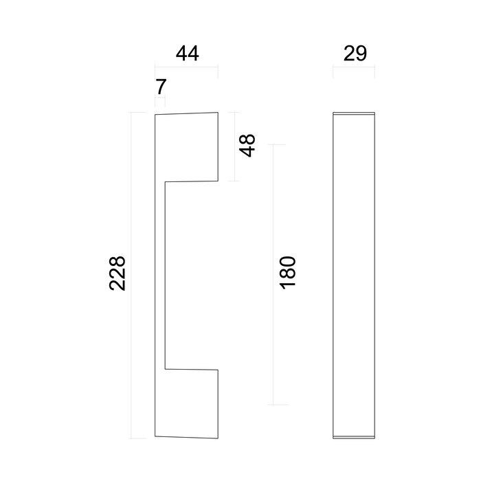 HDD Door handle X-TREME 180 mm - Matt Chrome - pair for glass doors