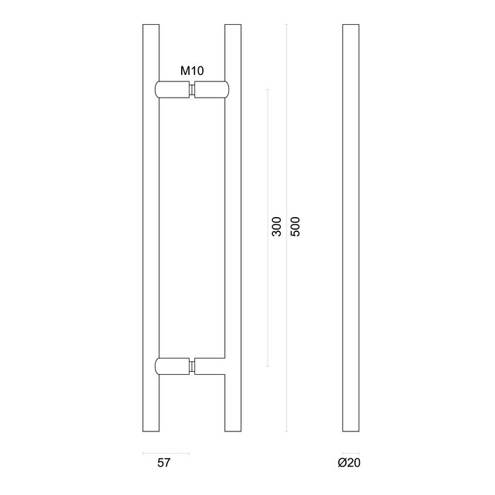 HDD Türgriff T 20/300/500 – Edelstahl – Paar für Glastüren