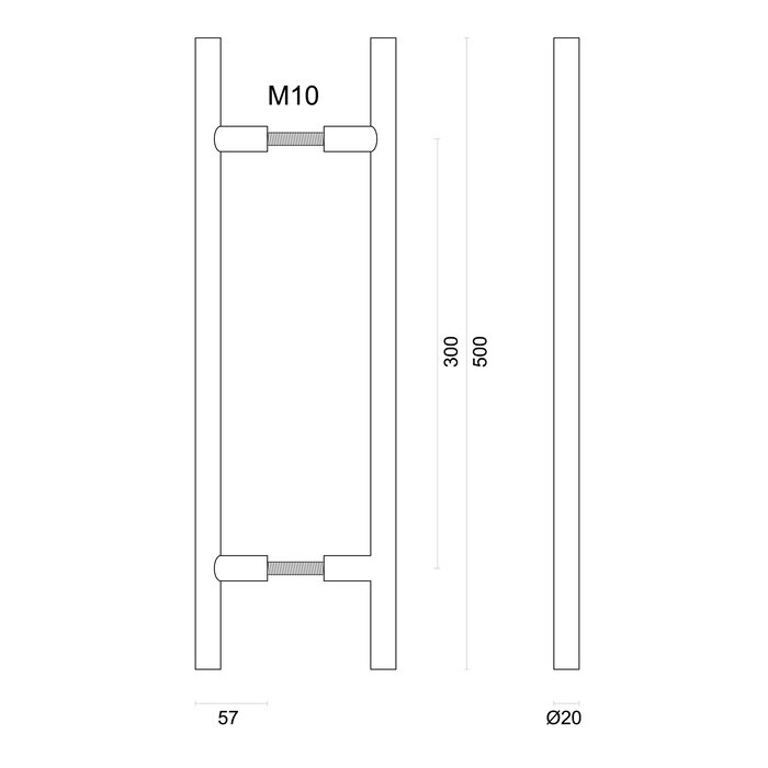 HDD Deurgreep T 20/300/500 - RVS - paar voor deuren >30 mm