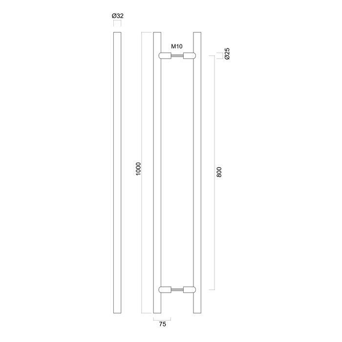 HDD Türgriff T 32/800/1000 – Edelstahl – Paar für Türen >30 mm