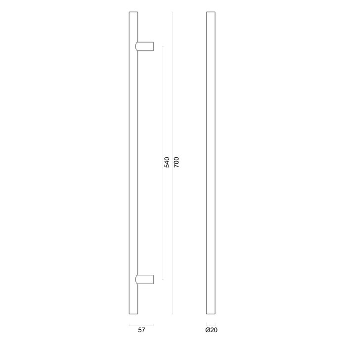 HDD Türgriff T 20/540/700 – Edelstahl – Blindmontage