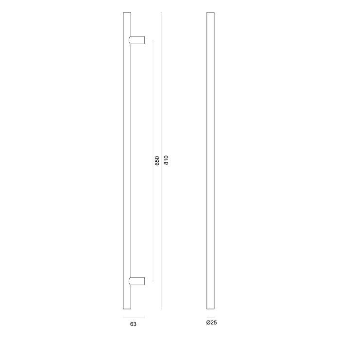 HDD Door handle T 25/650/810 - stainless steel - blind mounting