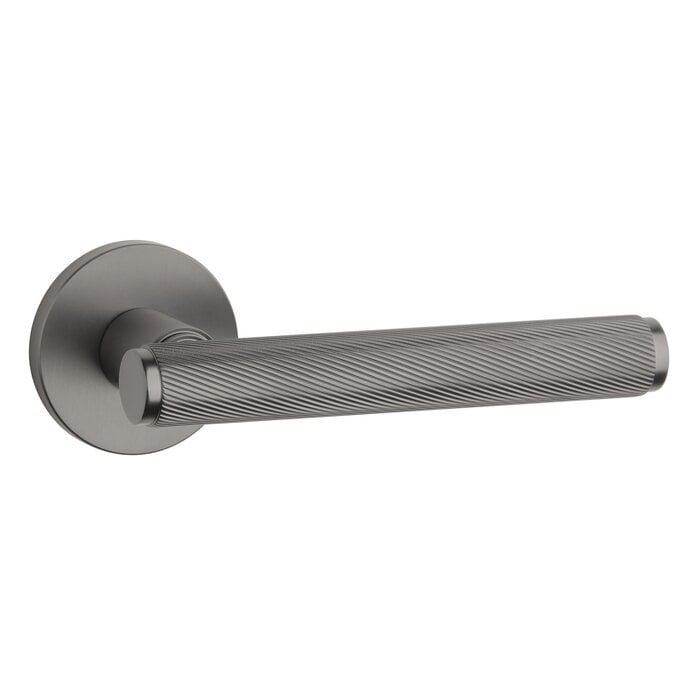 Aprile Solid Aprile door handles KERRIA on round rosette in graphite color