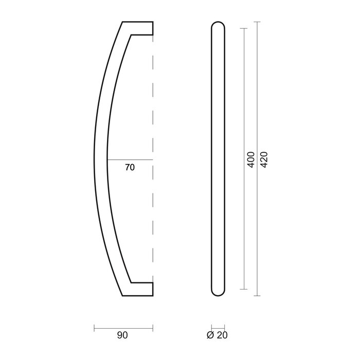 HDD Deurgreep CT 20/400 - RVS - blinde bevestiging
